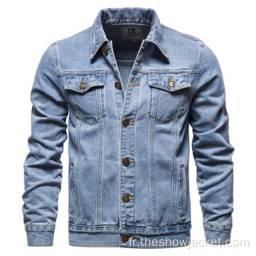 Veste de denim bleu clair d&#39;OEM personnalisé pour hommes